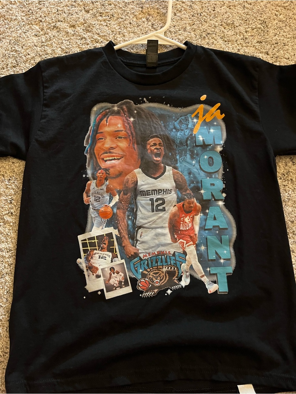 Gildan Black Ja Morant Memphis Grizzlies Graphic Tee with Blue Accents